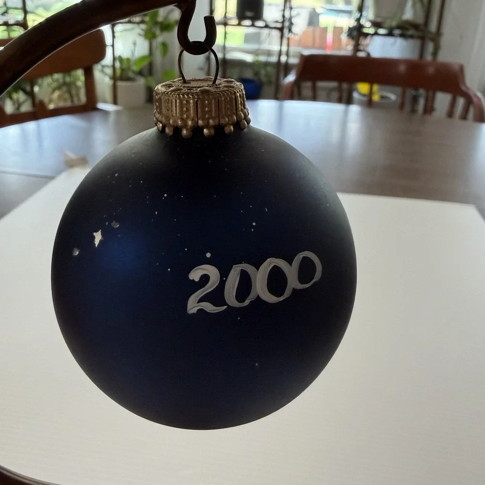 2000 Hand Painted Snowman Christmas Ornament Blue Winter Holiday